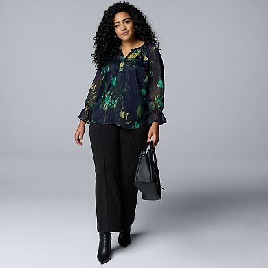 Plus Size Simply Vera Vera Wang Shirred Neck Shine Blouse