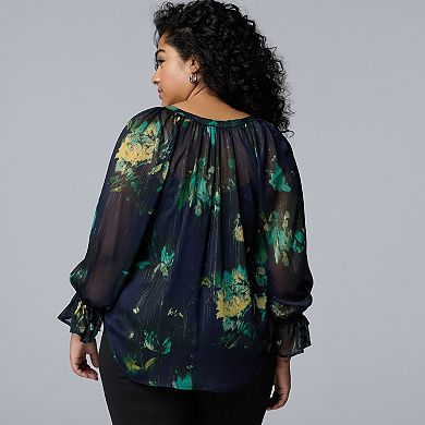 Plus Size Simply Vera Vera Wang Shirred Neck Shine Blouse