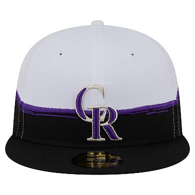 Men's New Era Black/White Colorado Rockies Paint Stroke 59FIFTY Fitted Hat