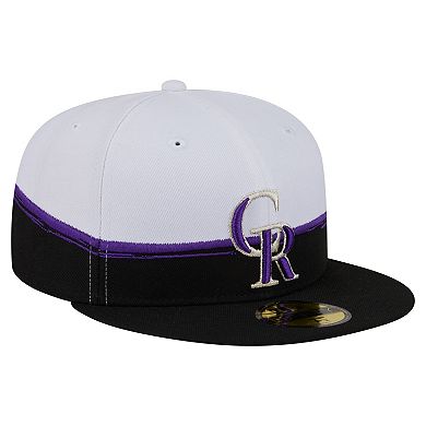 Men's New Era Black/White Colorado Rockies Paint Stroke 59FIFTY Fitted Hat