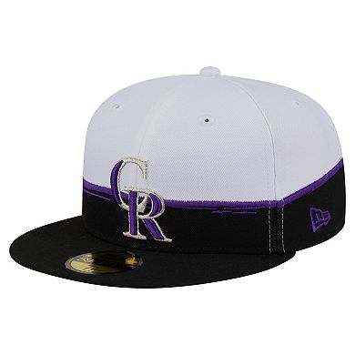 Men's New Era Black/White Colorado Rockies Paint Stroke 59FIFTY Fitted Hat