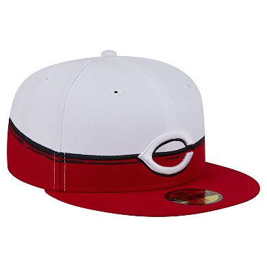 Men's New Era Red/White Cincinnati Reds Paint Stroke 59FIFTY Fitted Hat