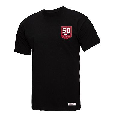 Women's Mitchell & Ness Black Tampa Bay Buccaneers 50th Anniversary Shield Oversized Boyfriend T-Shirt