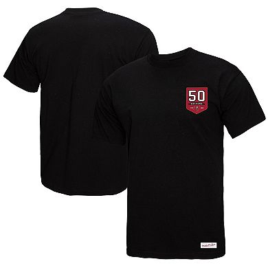 Women's Mitchell & Ness Black Tampa Bay Buccaneers 50th Anniversary Shield Oversized Boyfriend T-Shirt