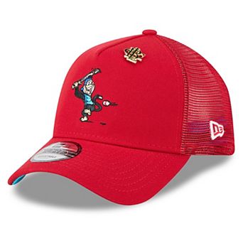 Men's New Era Red Los Angeles Angels 2025 Big League Chew A-Frame 9FORTY Adjustable Trucker Hat