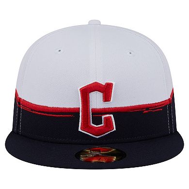 Men's New Era Navy/White Cleveland Guardians Paint Stroke 59FIFTY Fitted Hat