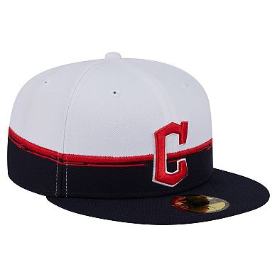 Men's New Era Navy/White Cleveland Guardians Paint Stroke 59FIFTY Fitted Hat
