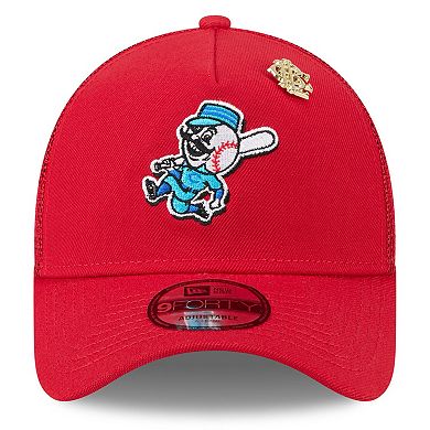 Men's New Era Red Cincinnati Reds 2025 Big League Chew A-Frame 9FORTY Adjustable Trucker Hat