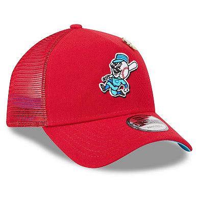 Men's New Era Red Cincinnati Reds 2025 Big League Chew A-Frame 9FORTY Adjustable Trucker Hat