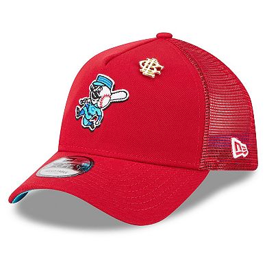 Men's New Era Red Cincinnati Reds 2025 Big League Chew A-Frame 9FORTY Adjustable Trucker Hat