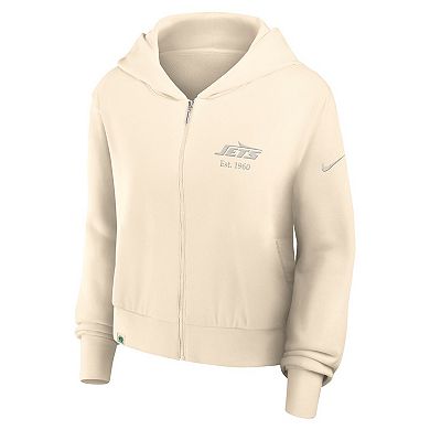 Women's Nike Cream New York Jets Glory Cropped Full-Zip Hoodie