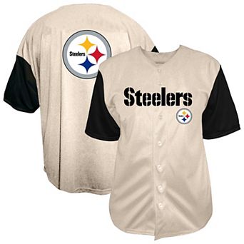 Men's Fanatics Cream Pittsburgh Steelers Vintage Short Sleeve Button-Down Top