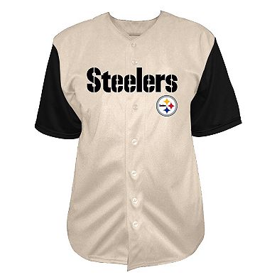 Men's Fanatics Cream Pittsburgh Steelers Vintage Full-Button Short Sleeve Top