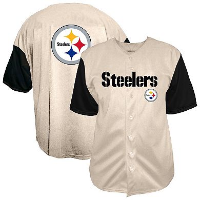 Men's Fanatics Cream Pittsburgh Steelers Vintage Full-Button Short Sleeve Top