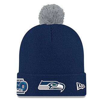 Men's New Era College Navy Seattle Seahawks 50th Anniversary Cuffed Pom Knit Hat