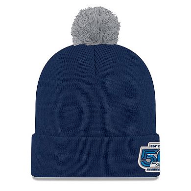 Men's New Era College Navy Seattle Seahawks 50th Anniversary Cuffed Pom Knit Hat