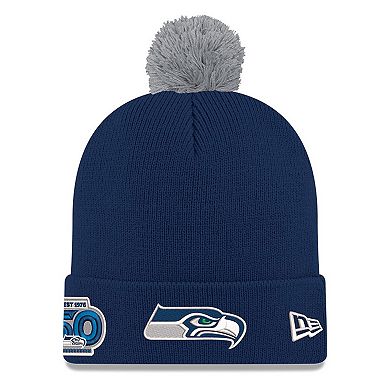 Men's New Era College Navy Seattle Seahawks 50th Anniversary Cuffed Pom Knit Hat