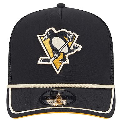 Men's New Era Black Pittsburgh Penguins Vintage Team Rope A-Frame 9FIFTY Snapback Hat
