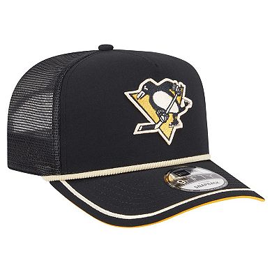 Men's New Era Black Pittsburgh Penguins Vintage Team Rope A-Frame 9FIFTY Snapback Hat