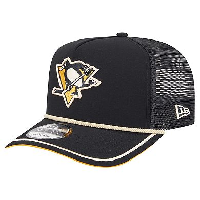 Men's New Era Black Pittsburgh Penguins Vintage Team Rope A-Frame 9FIFTY Snapback Hat