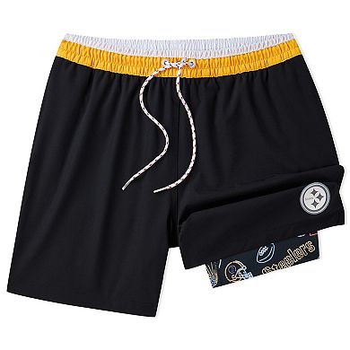 "Men's Chubbies Black Pittsburgh Steelers 5.5"" Classic Lined Swim Trunks"