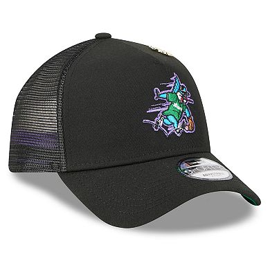 Men's New Era Black Miami Marlins 2025 Big League Chew A-Frame 9FORTY Adjustable Trucker Hat