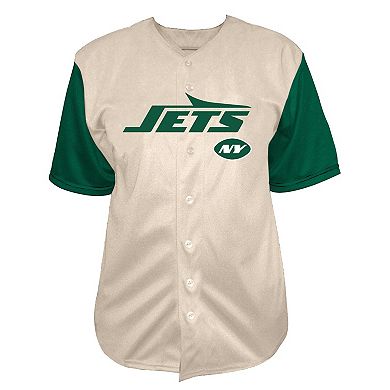 Men's Fanatics Cream New York Jets Vintage Full-Button Short Sleeve Top