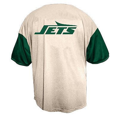 Men's Fanatics Cream New York Jets Vintage Full-Button Short Sleeve Top