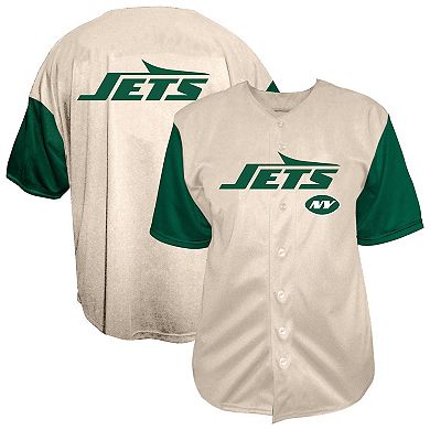 Men's Fanatics Cream New York Jets Vintage Full-Button Short Sleeve Top
