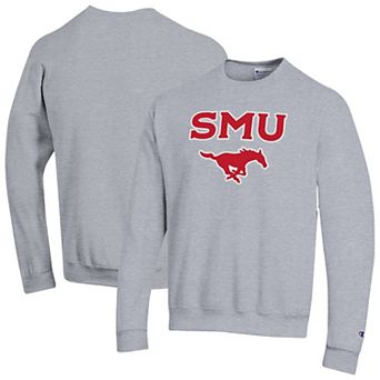 Men's Champion Heather Gray SMU Mustangs Arch Over Logo Pullover Sweatshirt