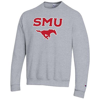 Men's Champion Heather Gray SMU Mustangs Arch Over Logo Pullover Sweatshirt
