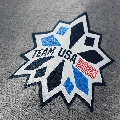 Women's Heather Gray Team USA Flag & Patches Fleece Cropped Pullover Hoodie
