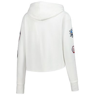 Women's White Team USA Flag & Patches Fleece Cropped Pullover Hoodie