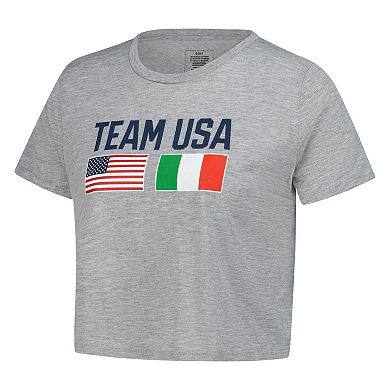 Women's Heather Gray Team USA Country Flags Loose Cropped T-Shirt