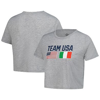 Women's Heather Gray Team USA Country Flags Loose Cropped T-Shirt
