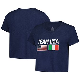 Women's Navy Team USA Country Flags Loose Cropped T-Shirt