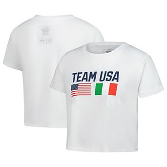 Women's White Team USA Country Flags Loose Cropped T-Shirt