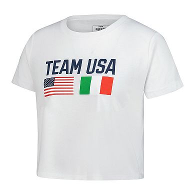 Women's White Team USA Country Flags Loose Cropped T-Shirt