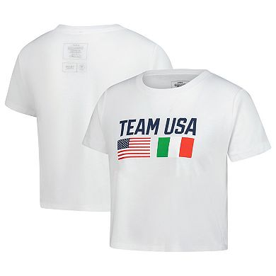 Women's White Team USA Country Flags Loose Cropped T-Shirt