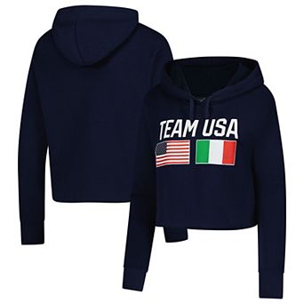 Women's Navy Team USA Country Flags Cropped Fleece Hoodie