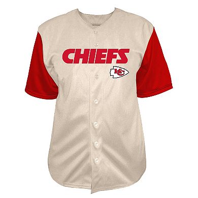 Men's Fanatics Cream Kansas City Chiefs Vintage Full-Button Short Sleeve Top