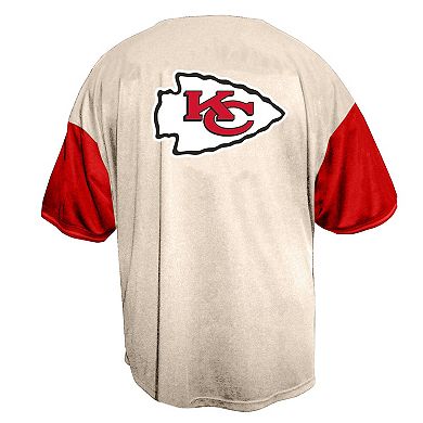 Men's Fanatics Cream Kansas City Chiefs Vintage Full-Button Short Sleeve Top