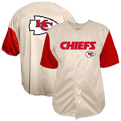 Men's Fanatics Cream Kansas City Chiefs Vintage Full-Button Short Sleeve Top