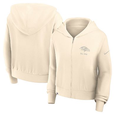 Women's Nike Cream Baltimore Ravens Glory Cropped Full-Zip Hoodie