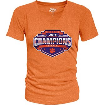 Women's Blue 84 Orange Clemson Tigers 2025 ACC Softball Conference Tournament Champions Locker Room V-Neck T-Shirt