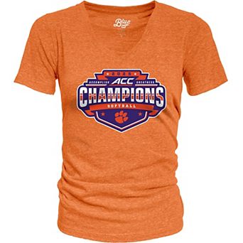 Women's Blue 84 Orange Clemson Tigers 2025 ACC Softball Conference Tournament Champions Locker Room V-Neck T-Shirt
