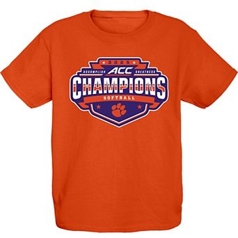 Youth Blue 84 Orange Clemson Tigers 2025 ACC Softball Conference Tournament Champions Locker Room T-Shirt