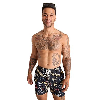 "Men's Chubbies Black Pittsburgh Steelers The Neon 5.5"" Classic Lined Swim Trunks"