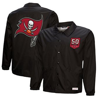 Men's Mitchell & Ness Black Tampa Bay Buccaneers 50th Anniversary Full-Snap Coaches Jacket