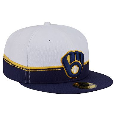 Men's New Era Navy/White Milwaukee Brewers Paint Stroke 59FIFTY Fitted Hat